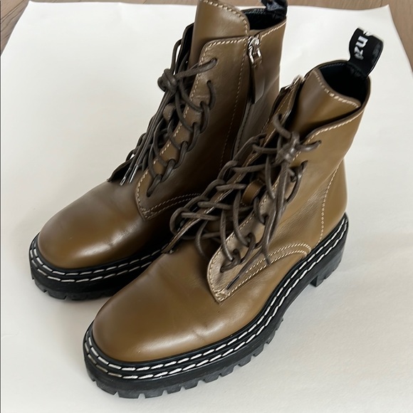Proenza Schouler Brown Green Combat Boots with Chunky Sole size 9/39